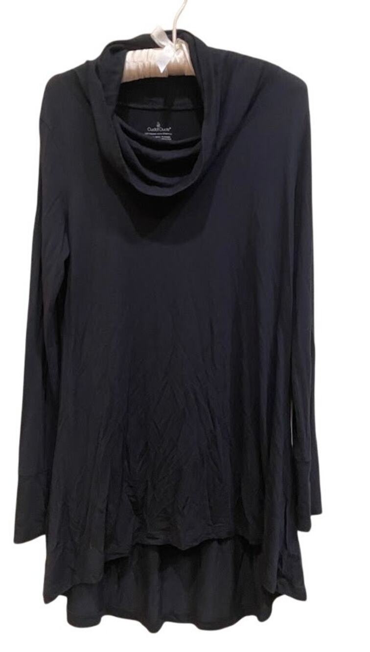 Cuddl Duds Long Sleeve Cowl Neck High-Low Tunic Black Size M